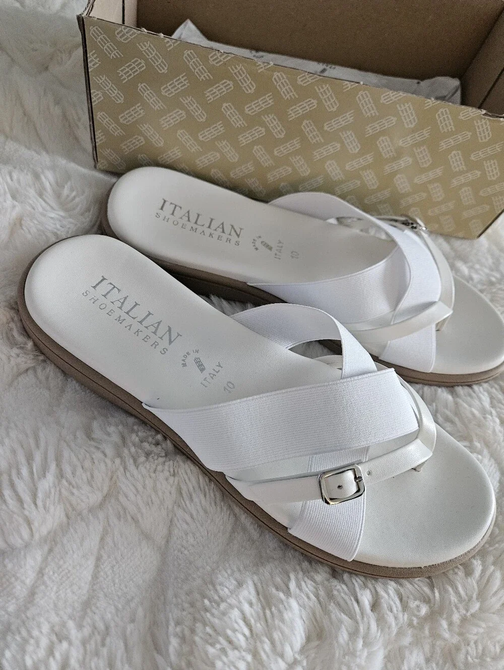 Italian Shoemakers White and Tan Crisscross Platform Sandals